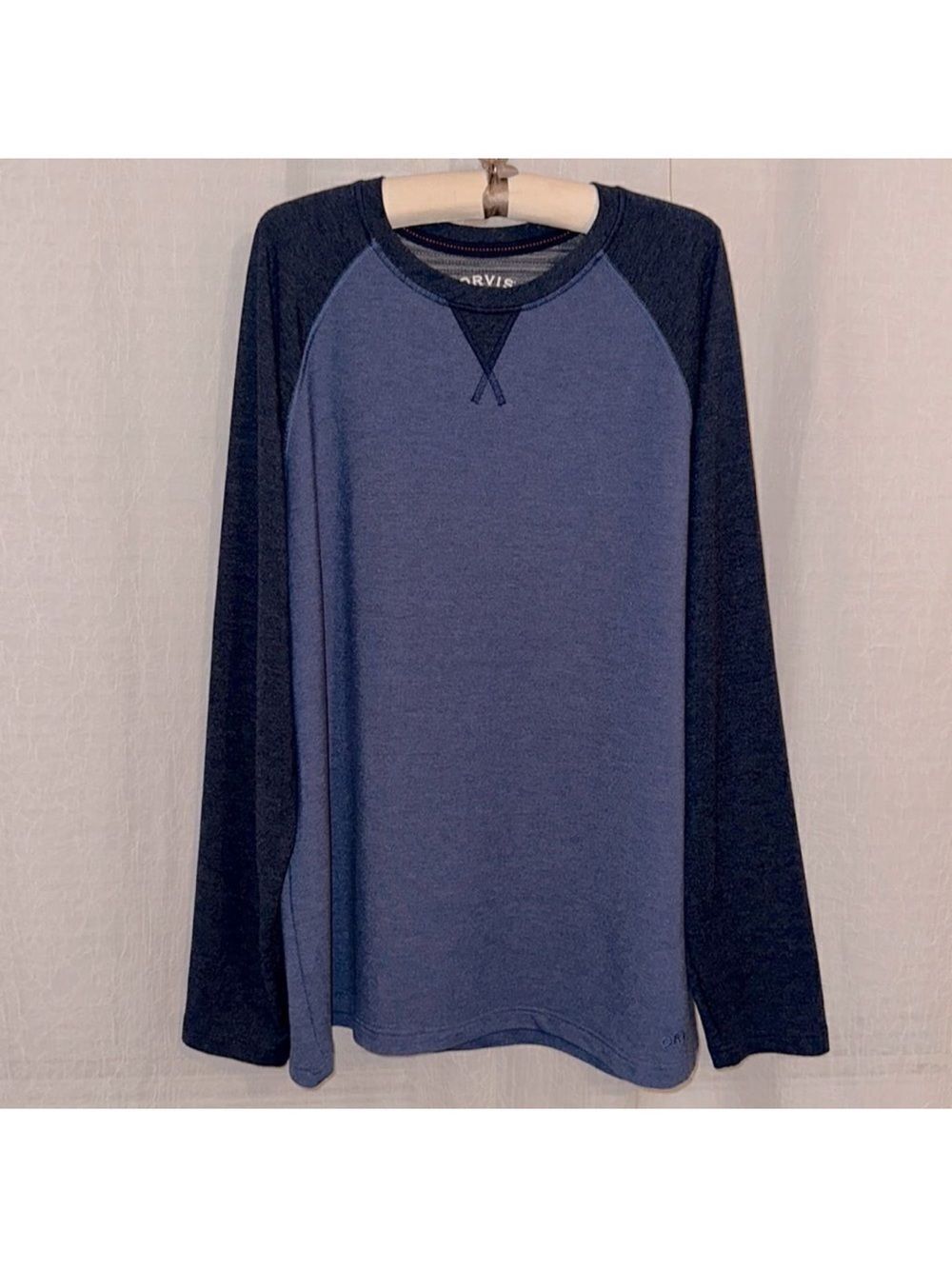 ORVIS XL Navy Blue Reverse Weave Raglan Sleeve Crewneck Pullover Sweater